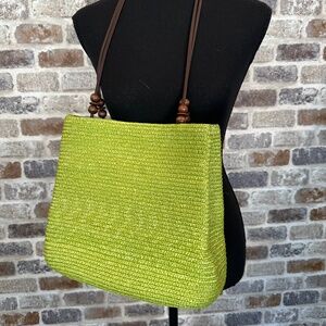 Green Wicker Woven St. Johns Bay Straw Shoulder Bag